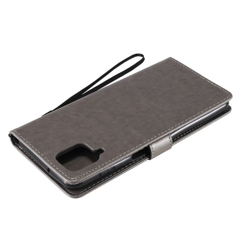 Flip Cover Samsung Galaxy M12 / A12 Med Snor Træ Og Strappy Kat