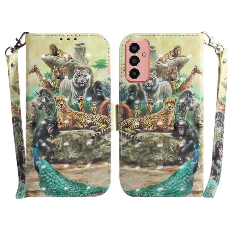 Flip Cover Samsung Galaxy M13 Med Snor Thong Safari Dyr