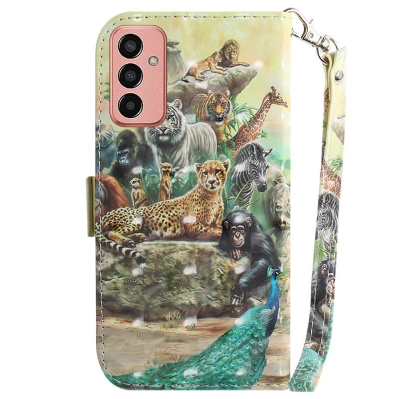 Flip Cover Samsung Galaxy M13 Med Snor Thong Safari Dyr