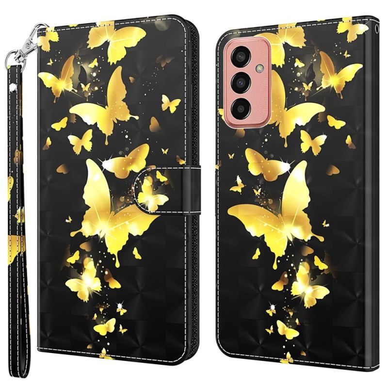 Flip Cover Samsung Galaxy M13 Med Snor Thong Sommerfugle