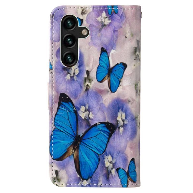 Flip Cover Samsung Galaxy S23 5G Med Snor Farverige Thong Sommerfugle