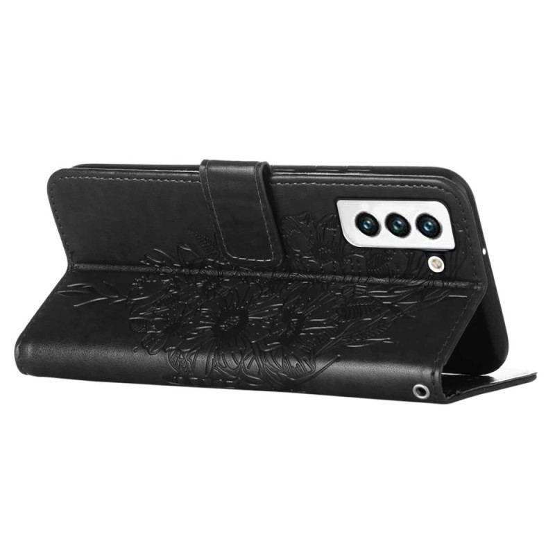 Flip Cover Samsung Galaxy S23 5G Sommerfugledesign Med Snor