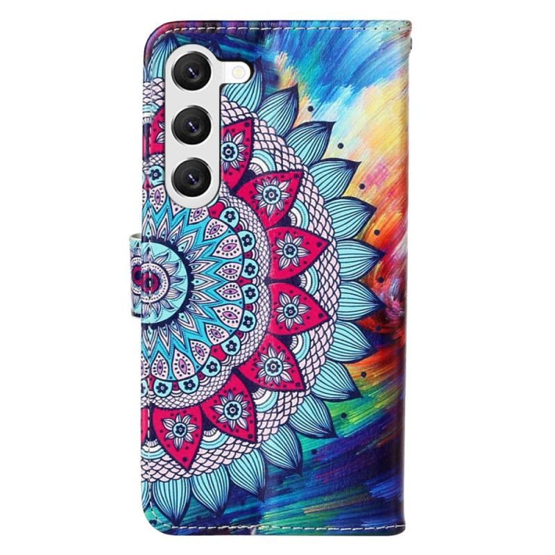 Flip Cover Samsung Galaxy S23 Plus 5G Med Snor Farverig Strappy Mandala