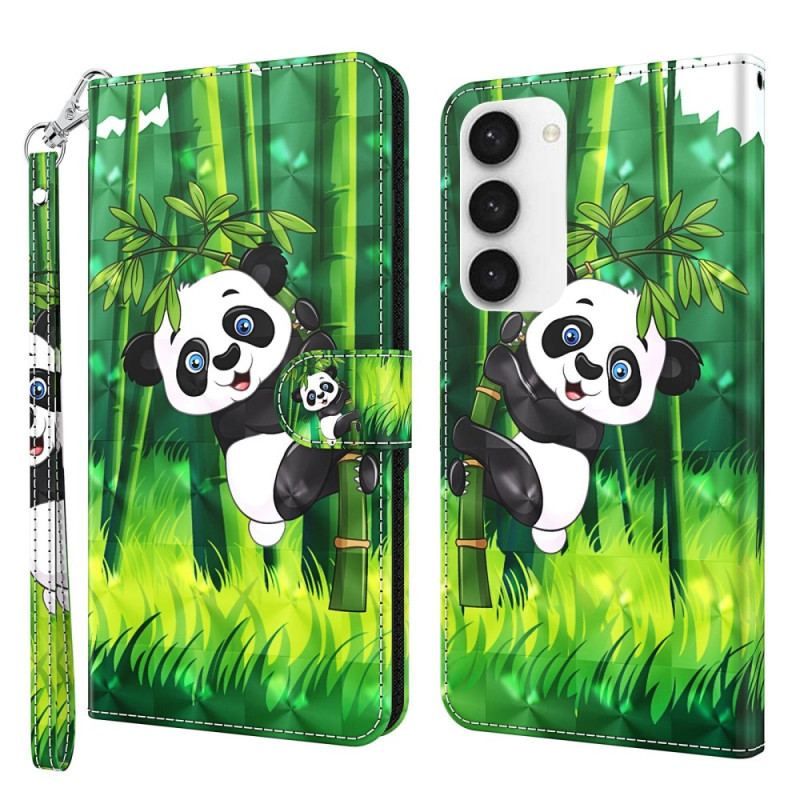 Flip Cover Samsung Galaxy S23 Plus 5G Med Snor Panda Og Bambus Med Snor