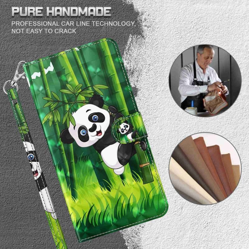 Flip Cover Samsung Galaxy S23 Plus 5G Med Snor Panda Og Bambus Med Snor