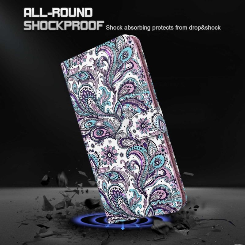 Flip Cover Samsung Galaxy S23 Plus 5G Med Snor Strappy Paisley Mønster