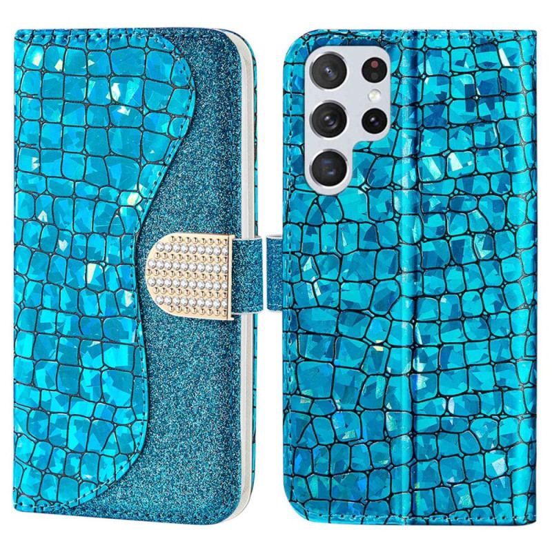 Flip Cover Samsung Galaxy S23 Ultra 5G Krokodille Diamanter