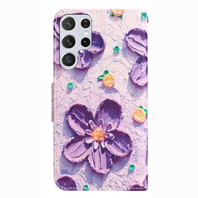 Flip Cover Samsung Galaxy S23 Ultra 5G Med Snor Kun Stropblomster