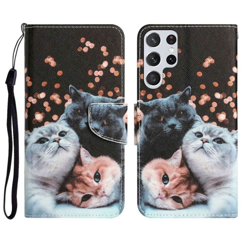 Flip Cover Samsung Galaxy S23 Ultra 5G Med Snor Kun Thong Cats