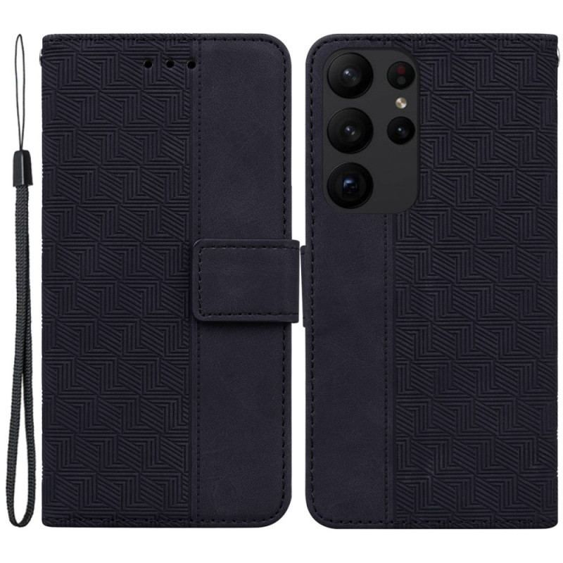 Flip Cover Samsung Galaxy S23 Ultra 5G Med Snor Strappy Mønster