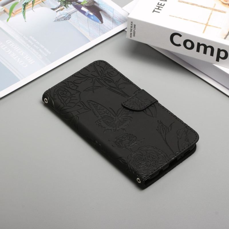 Flip Cover Xiaomi 12 / 12X Sommerfugle Og Skulderrem