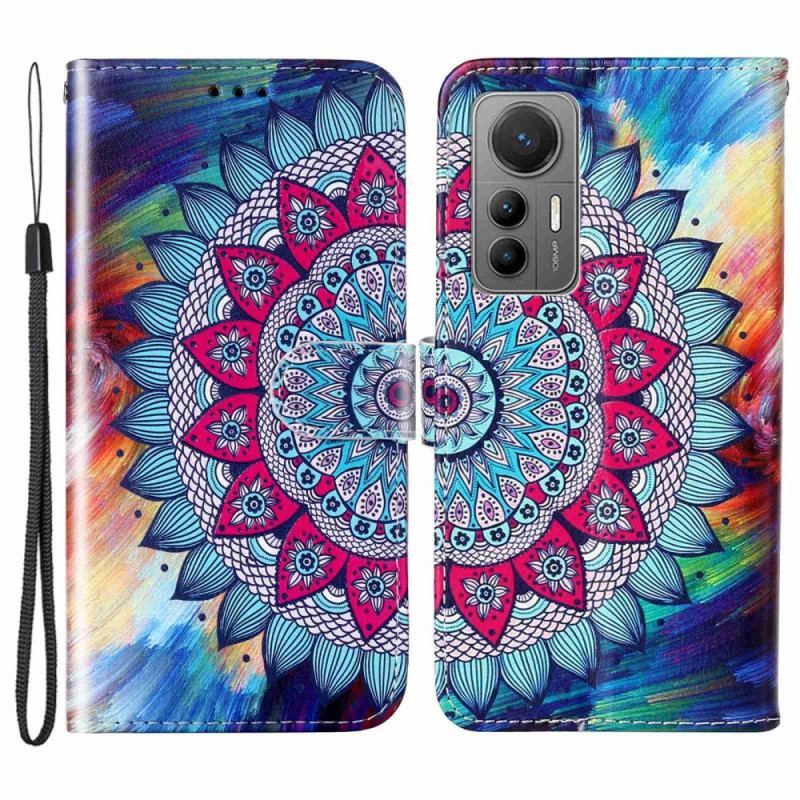 Flip Cover Xiaomi 12 Lite Med Snor Farverig Strappy Mandala