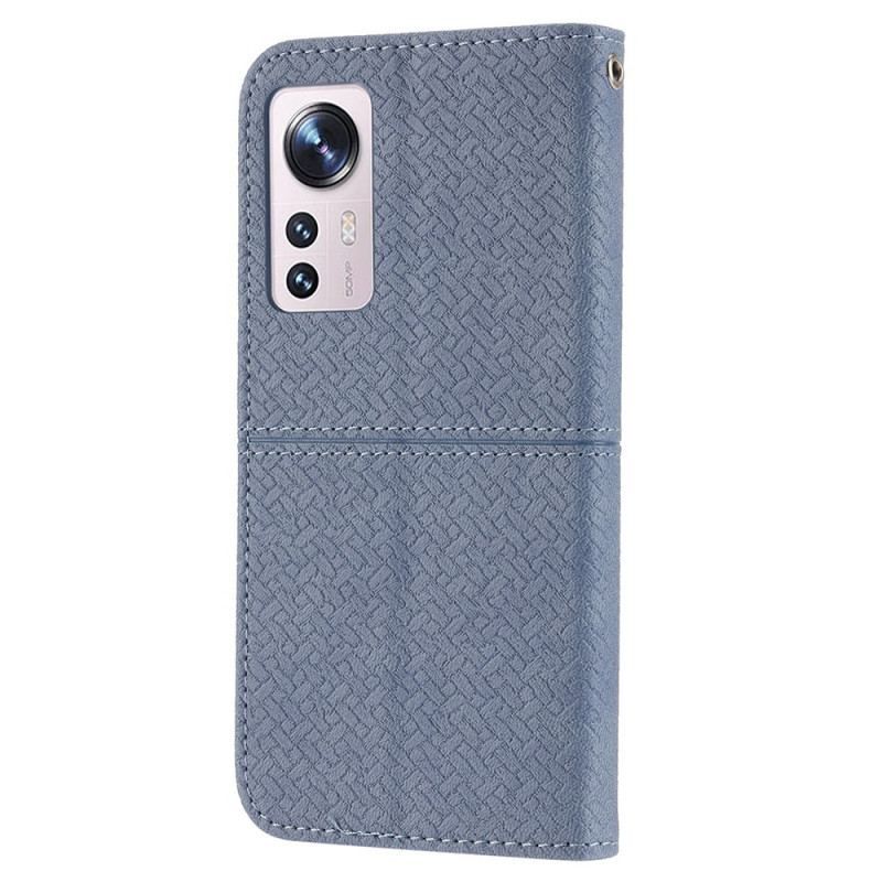 Flip Cover Xiaomi 12 Pro Med Snor Strappy Vævet Læder Stil