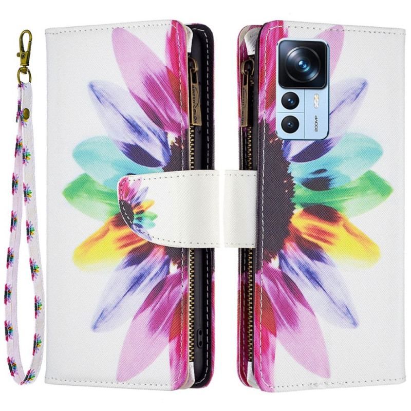 Flip Cover Xiaomi 12T / 12T Pro Blomsterlomme Med Lynlås