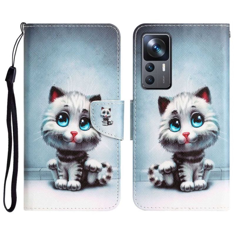 Flip Cover Xiaomi 12T / 12T Pro Med Snor Strappy Blue Eyed Cat