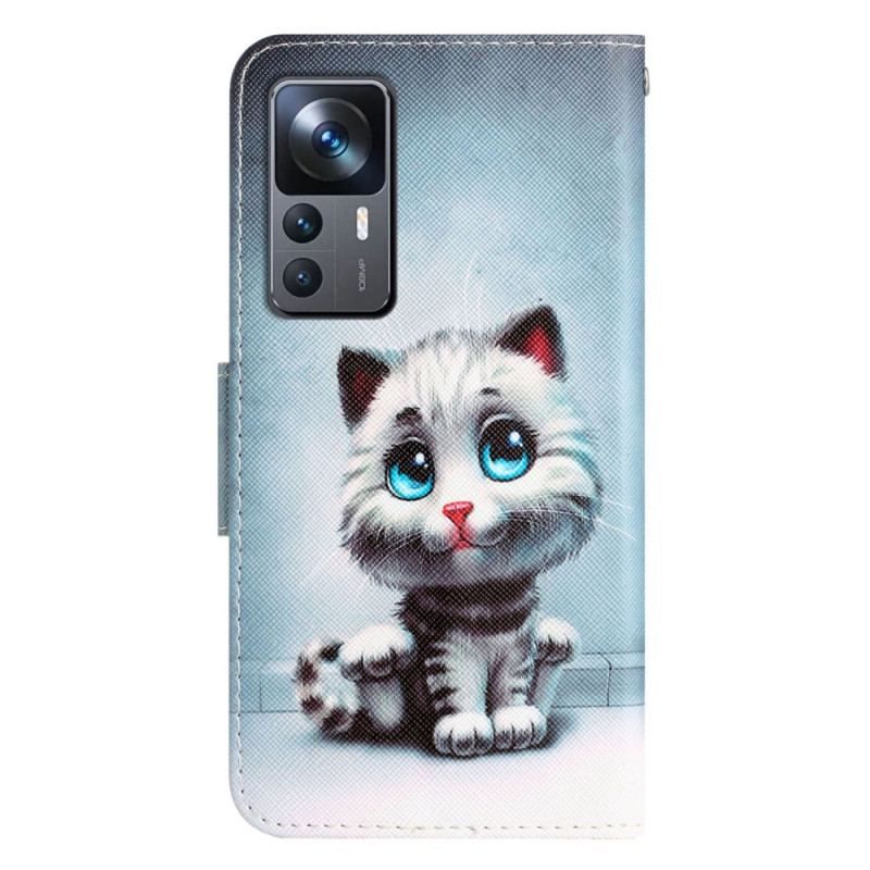 Flip Cover Xiaomi 12T / 12T Pro Med Snor Strappy Blue Eyed Cat