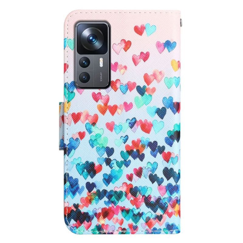 Flip Cover Xiaomi 12T / 12T Pro Med Snor Strappy Hearts