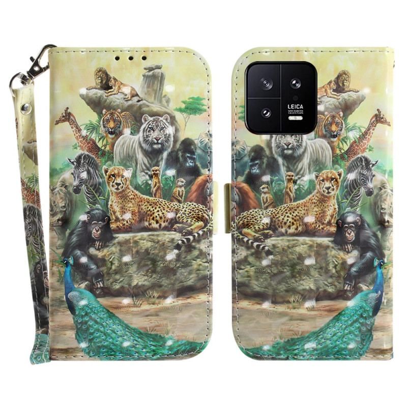 Flip Cover Xiaomi 13 Med Snor Safari Animals Strappy Pump