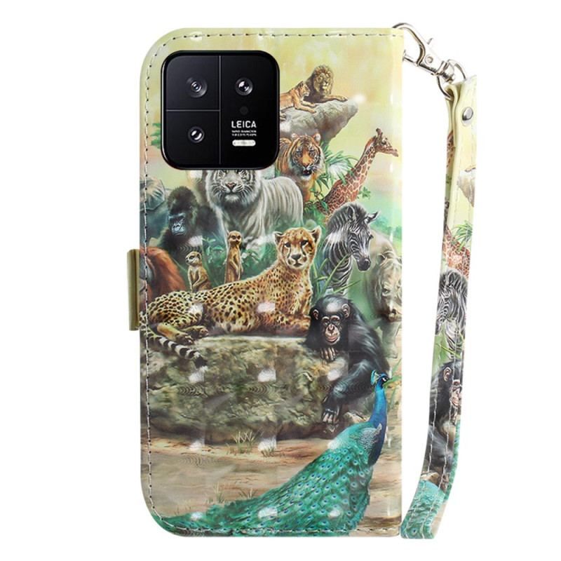 Flip Cover Xiaomi 13 Med Snor Safari Animals Strappy Pump