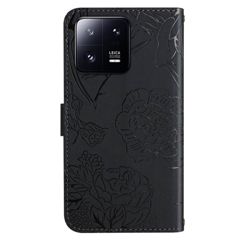 Flip Cover Xiaomi 13 Pro Sommerfugle Og Skulderrem