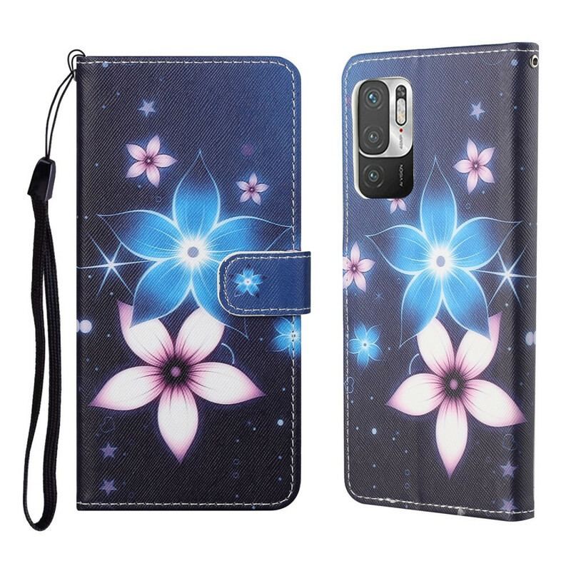 Flip Cover Xiaomi Redmi Note 10 5G Med Snor Lunar Strap Blomster