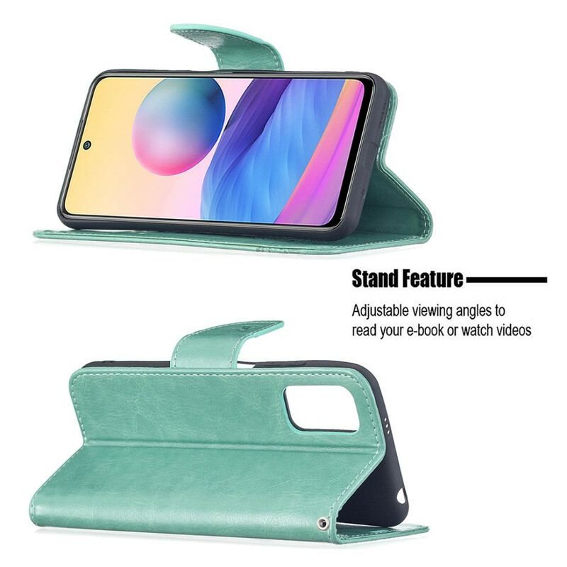 Flip Cover Xiaomi Redmi Note 10 5G Med Snor Sommerfugle Trykt Strappy