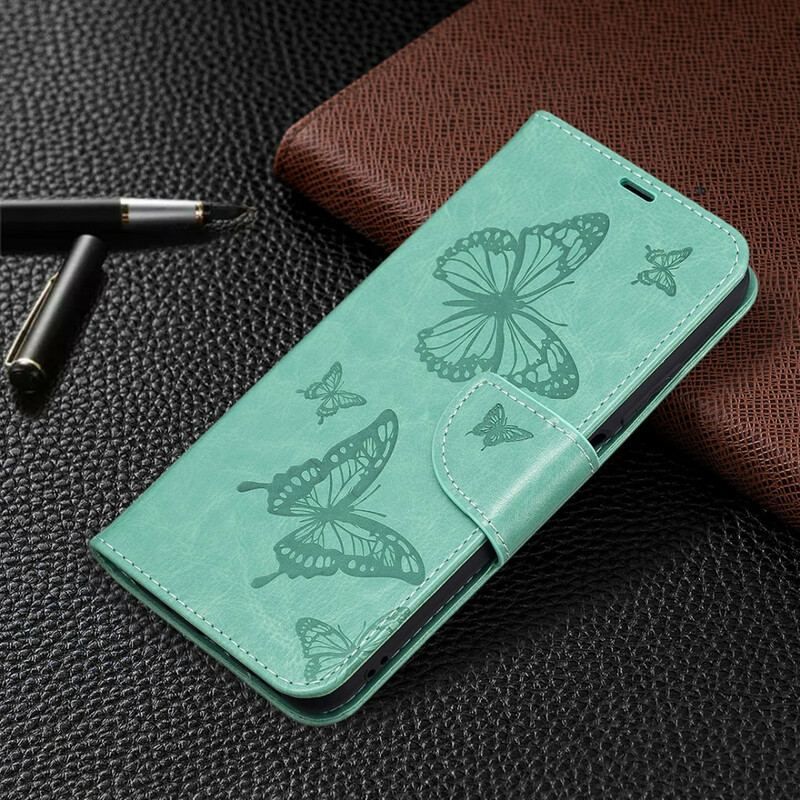 Flip Cover Xiaomi Redmi Note 10 5G Med Snor Sommerfugle Trykt Strappy