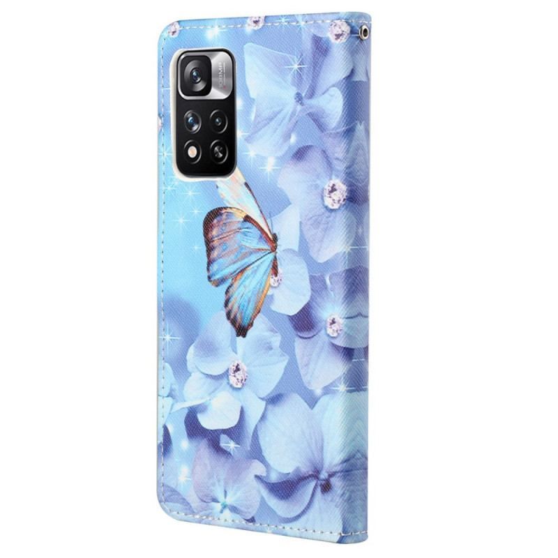 Flip Cover Xiaomi Redmi Note 11 Pro / 11 Pro 5G Med Snor Strappy Diamond Sommerfugle