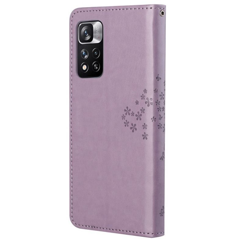 Flip Cover Xiaomi Redmi Note 11 Pro / 11 Pro 5G Med Snor Thong Træ Og Ugler