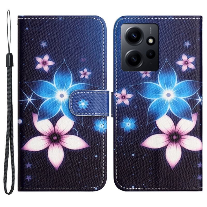 Flip Cover Xiaomi Redmi Note 12 4G Med Snor Lunar Strap Blomster