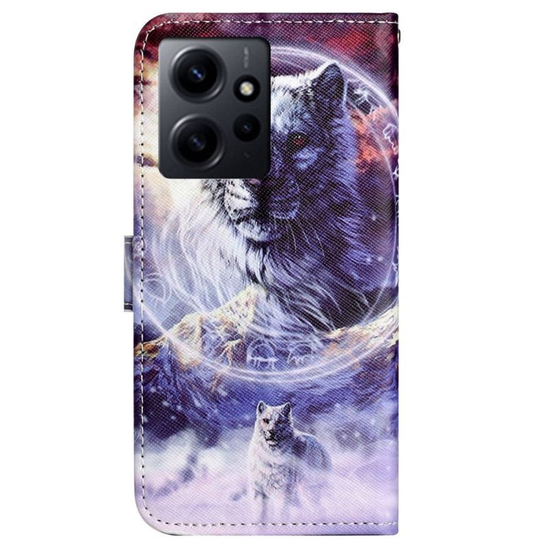 Flip Cover Xiaomi Redmi Note 12 4G Med Snor Strappy Snow Wolf