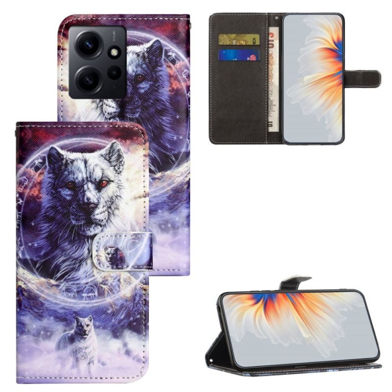 Flip Cover Xiaomi Redmi Note 12 4G Med Snor Strappy Snow Wolf