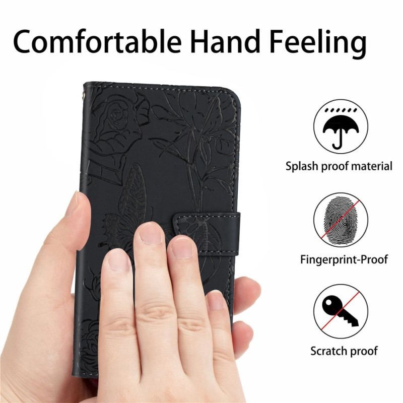 Flip Cover Xiaomi Redmi Note 12 4G Sommerfugle Og Snor