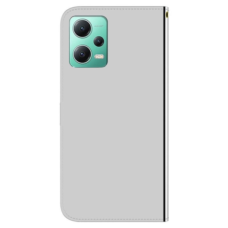 Flip Cover Xiaomi Redmi Note 12 5G Imiteret Spejl Læder Med Rem