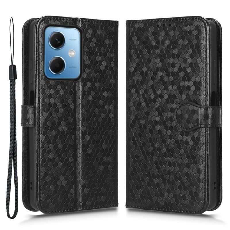 Flip Cover Xiaomi Redmi Note 12 5G Med Snor 3d Mønster Strappy