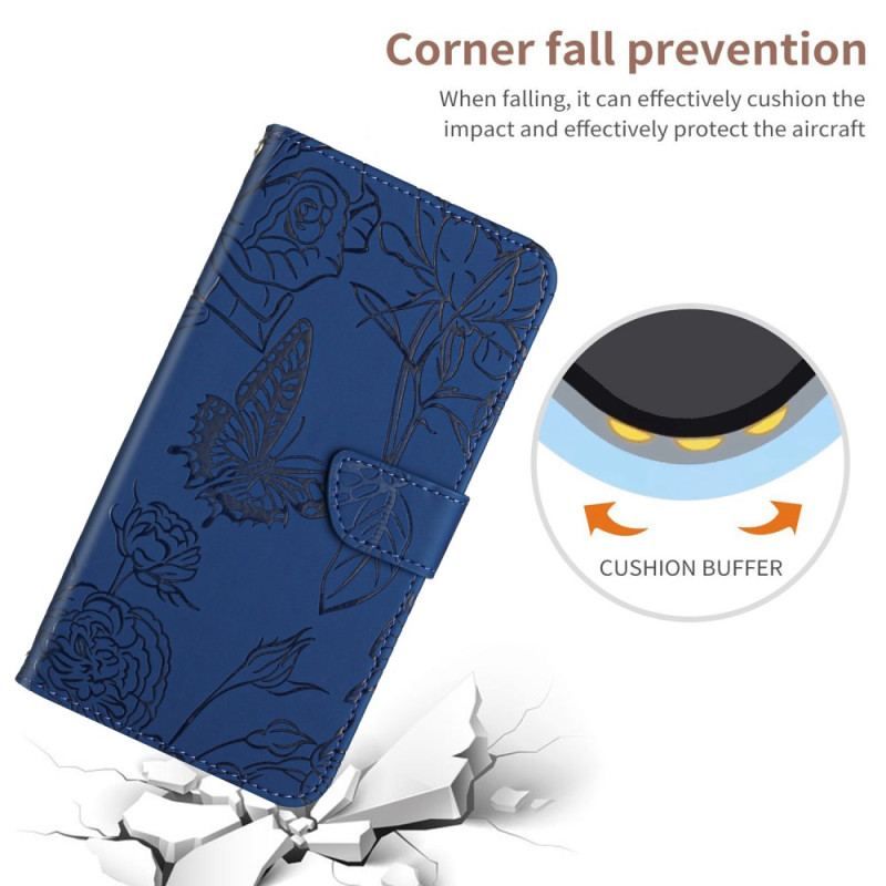 Flip Cover Xiaomi Redmi Note 12 5G Sommerfugle Og Snor