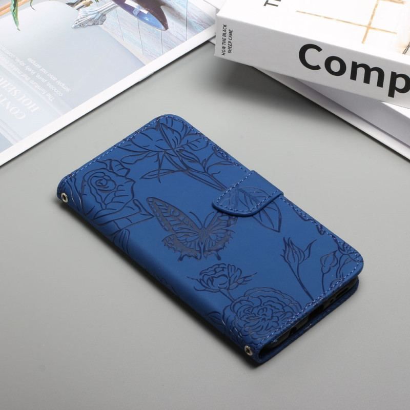 Flip Cover Xiaomi Redmi Note 12 5G Sommerfugle Og Snor