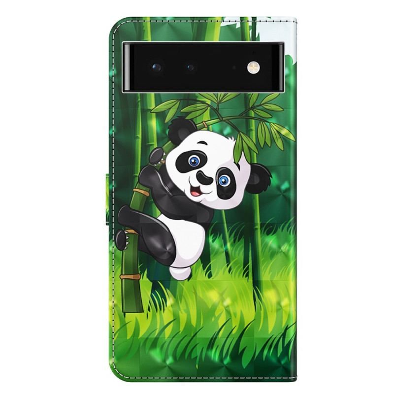 Læder Cover Google Pixel 7 Pro Med Snor Panda Og Bambus Med Snor