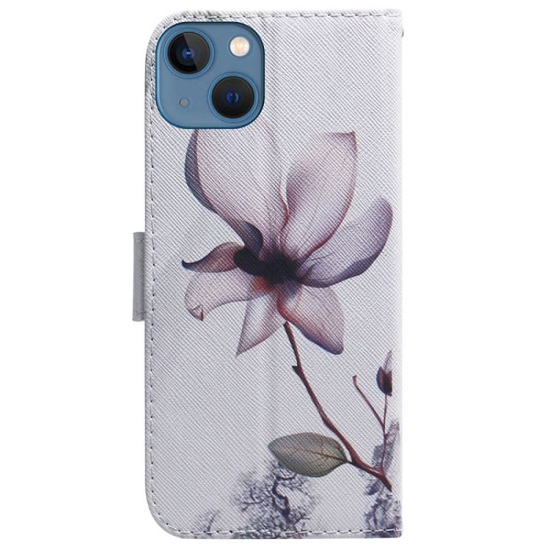 Læder Cover iPhone 15 Gammel Rosenblomst