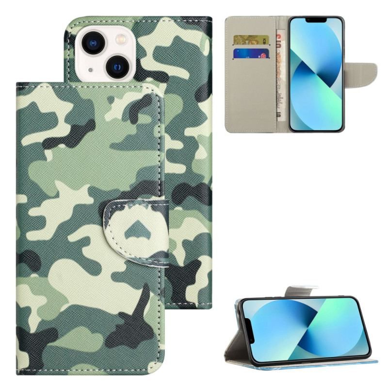 Læder Cover iPhone 15 Militær Camouflage