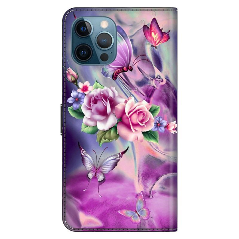 Læder Cover iPhone 15 Pro Smukke Blomster