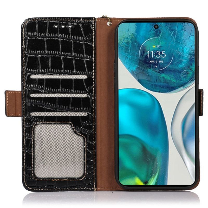 Læder Cover Moto G73 5G Crocodile Style Rfid