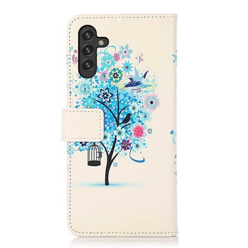 Læder Cover Samsung Galaxy A13 5G / A04s Blomstrende Træ