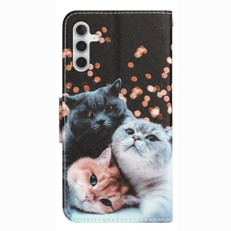 Læder Cover Samsung Galaxy A14 / A14 5G Med Snor Kun Thong Cats