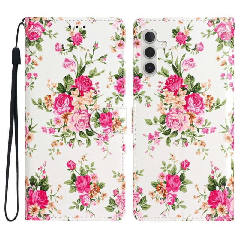 Læder Cover Samsung Galaxy A54 5G Med Snor Rem Liberty Flowers