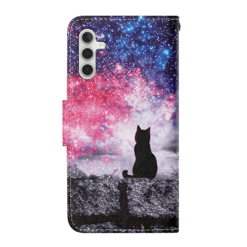 Læder Cover Samsung Galaxy A54 5G Med Snor Stjernehimmel Kat