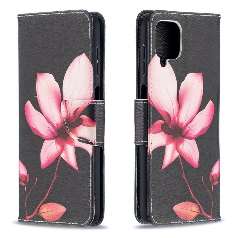 Læder Cover Samsung Galaxy M12 / A12 Lyserød Blomst