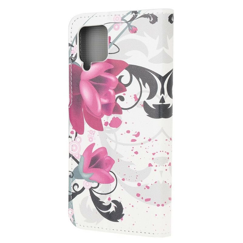 Læder Cover Samsung Galaxy M12 / A12 Tropiske Blomster