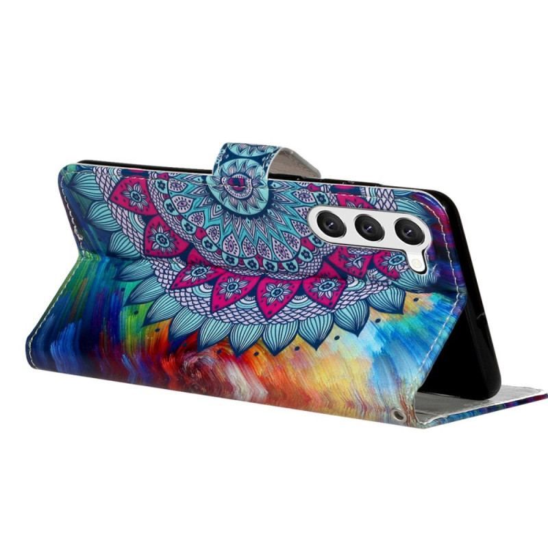 Læder Cover Samsung Galaxy S23 5G Med Snor Farverig Strappy Mandala