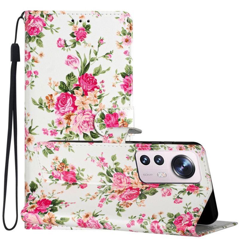 Læder Cover Xiaomi 12 Lite Med Snor Rem Liberty Flowers